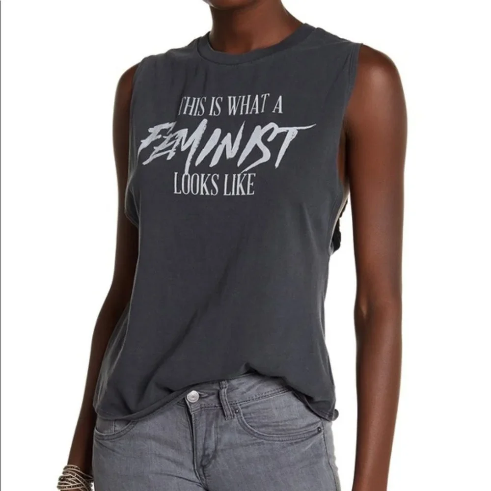 This is What a Feminist Looks Like Twist Back Tank S M Gray